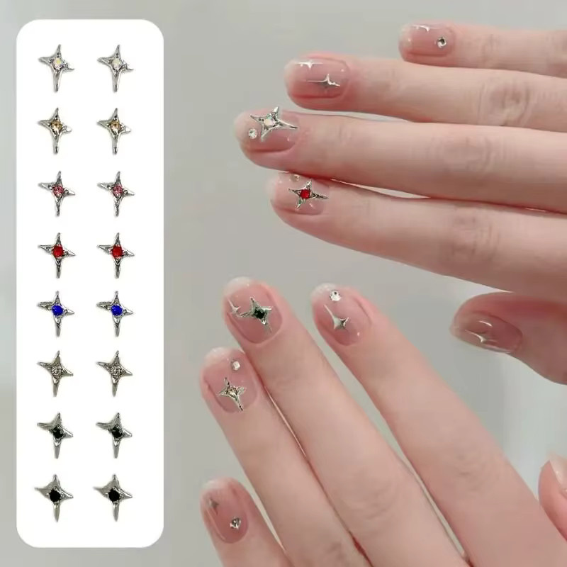 10 Stück Mini-Legierungs-Kreuz-Nagelcharms, 3D Vierzackiger Stern, Glasrhinesteine, Glänzend - Bild 2
