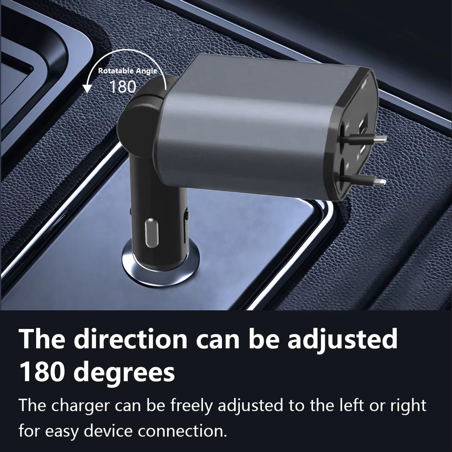 Gopala 4-in-1 PD30W Auto-Schnellladegerät mit einziehbarem USB-Typ-C-Kabel in Grau für iPhone, Samsung und Huawei - Bild 2