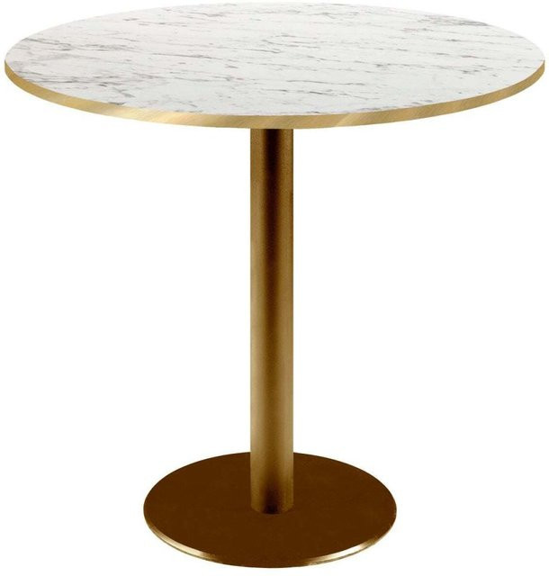 RestooTab Tisch Rome rund mit weiß marmorierter Platte und goldmetallic Gestell, Höhe: 75 cm, Durchmesser: 70 cm - Bild 1