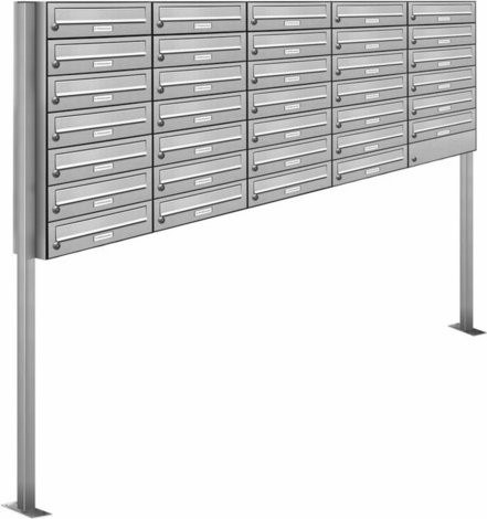 AL Briefkasten-System für 34 Parteien, freistehend, silberfarben, B/H/T: 199,5 x 170 x 27,5 cm - Bild 1