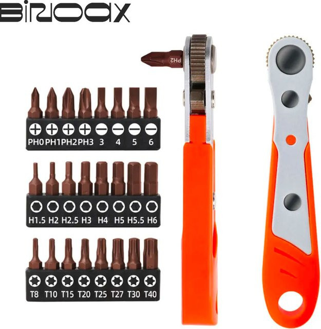 Binoax Ratschenschlüssel-Schraubendreher-Set mit 8-teiligem S2 25 mm Bit-Set und 36 Zähnen in Orange - Bild 1