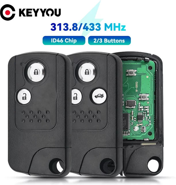 Keyyou Keyless Go Remote Autoschlüssel 313,8/433MHz für Honda Accord, Spirit, CRV und Civic, ID46 Knopf Start Smart Proximity-Karte, Schwarz - Bild 1