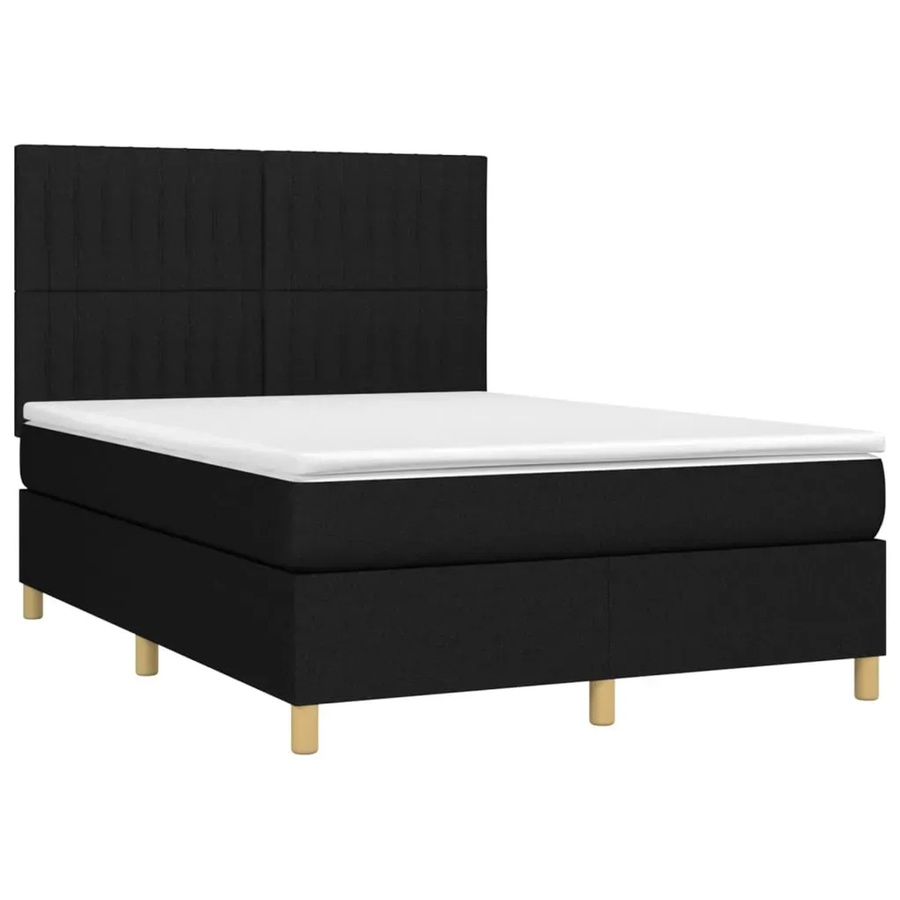 vidaXL Boxspringbett mit Matratze in Schwarz, Hybrid-Bett mit LED-Unterbettbeleuchtung und USB-Ladeport, Stoff, B/T: 200 x 140 cm - Bild 2