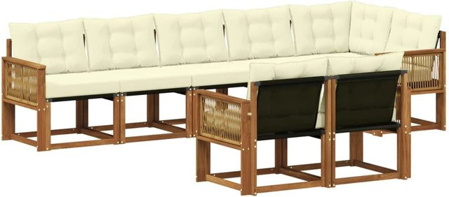 vidaXL Outdoor-Sofagarnitur L-Form aus massivem Akazienholz mit 8 Textilene-Kissen in Beige und Natur - Bild 1