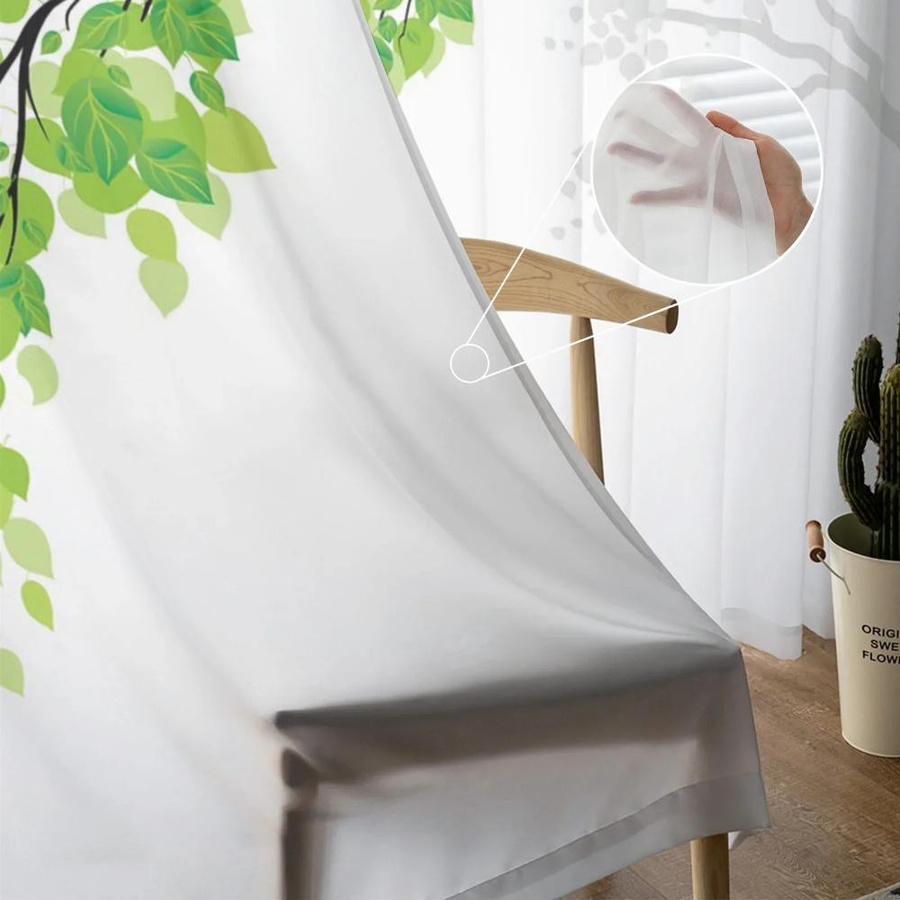 Yiran Furniture Transparentes Voile-Vorhang mit Pflanzenzweig-Design, Organza und Tüll, Farbe: Grün/Transparent/Weiß, B: 135 cm, H: 115 cm - Bild 2