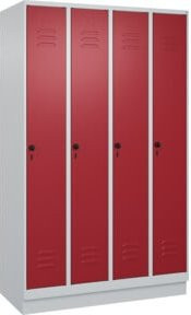 C+P Spind Classic PLUS Garderobenschrank mit Sockel, 4 Abteile, Grau/Rot, Stahl, B/T/H: 120 x 50 x 195 cm - Bild 1