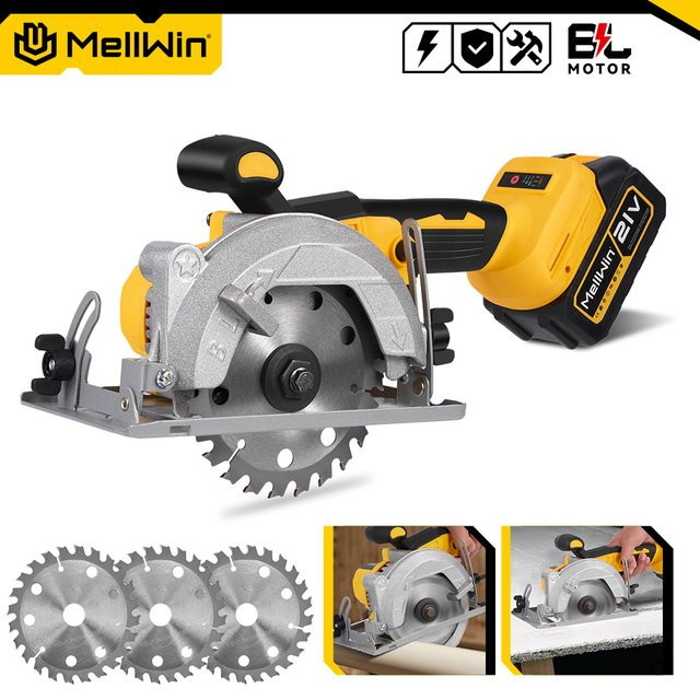 MELLWIN Bürstenlose Akku-Kreissäge 125 mm für Makita 18V LXT, Gelb - Bild 1