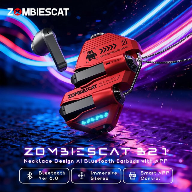Zombies Cat AI-Übersetzungs-Kopfhörer Bluetooth 6.0 im Halsketten-Design, weißes TWS Wireless Headset mit Smart-App-Unterstützung - Bild 1
