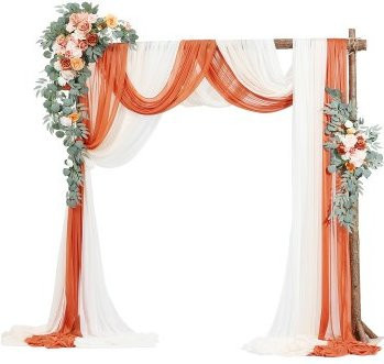 VEVOR Hochzeit Dekoration Set mit künstlichen Blumenarrangements und transparenten Stoffvorhängen in Orange, Hellrosa und Weiß, 5er-Pack für Traubögen und Zeremonien