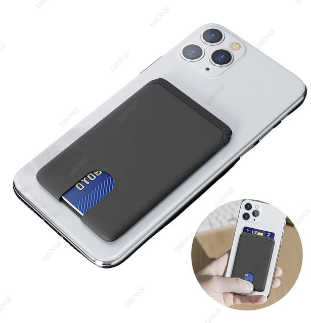 Minimalistischer Silikon-Handykartenhalter in Schwarz als schlankes Gehäuse und Kreditkarteninhaber mit Aufkleber für iPhone und Android - Bild 1