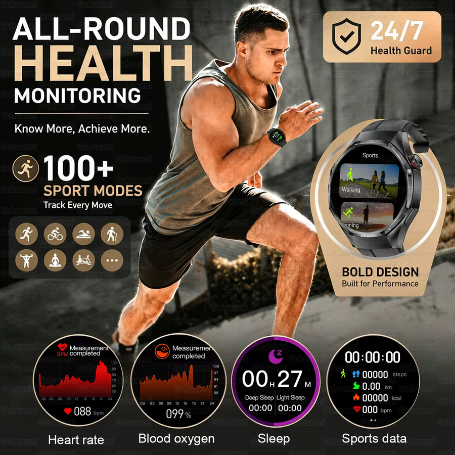 GUHUAVMI Smartwatch, Edelstahl, Schwarz, Herren, 5 ATM, GPS - Bild 2