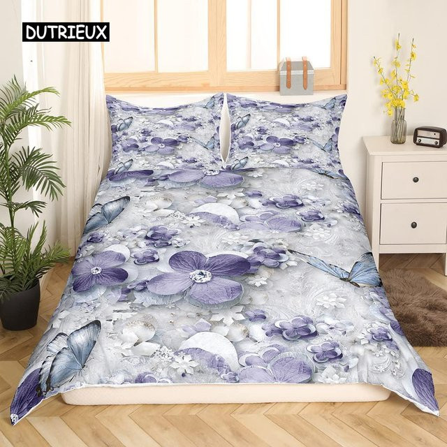 Lavendel Bettwäscheset mit Blumenmuster in Lila von Binchi Outdoor Product, 2/3-teilig aus Polyester, B/H: 135 x 200 cm - Bild 1
