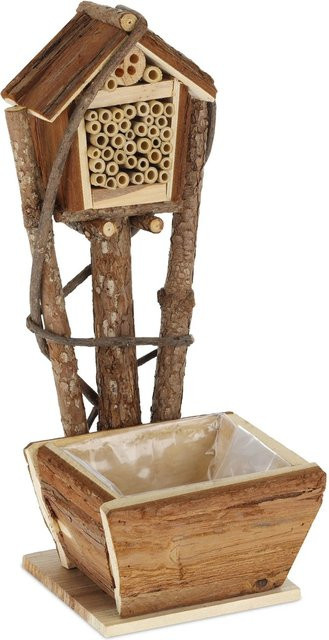 Relaxdays Bienenhotel 2er Set aus Holz und Bambus in Natur mit Pflanztopf, B/T/H: 46 x 19 x 24,5 cm - Bild 1