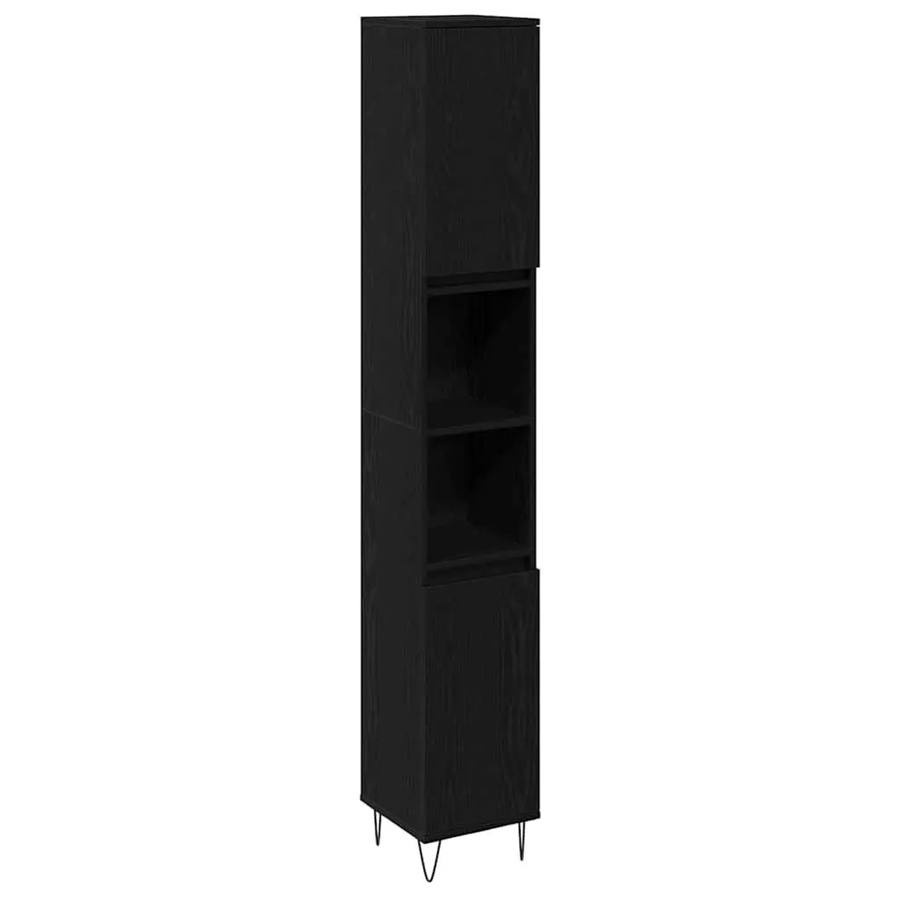 vidaXL Badezimmerschrank in Schwarz und Eichen-Optik mit Tür und Regalfächern, B/T/H: 30 x 30 x 190 cm - Bild 2