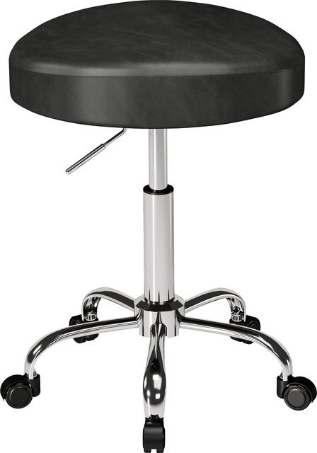 HOMCOM Rollhocker Schwarz aus PU-Leder, höhenverstellbarer und drehbarer Salonhocker mit Rollen für Spa, Salon, Tattoo und Massage - Bild 1