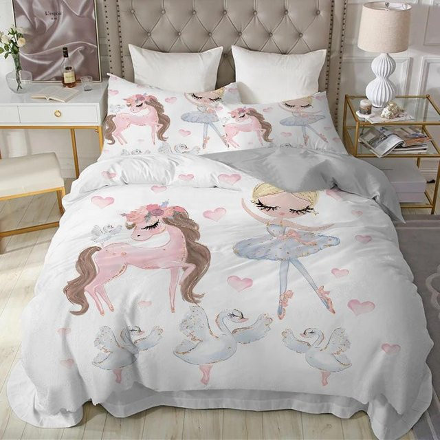 Allbestart Kinder Bettwäsche Set Prinzessin Schloss mit Bettbezug und Kissenbezug, Weiß, B/H: 150 x 200 cm und 200 x 200 cm - Bild 1
