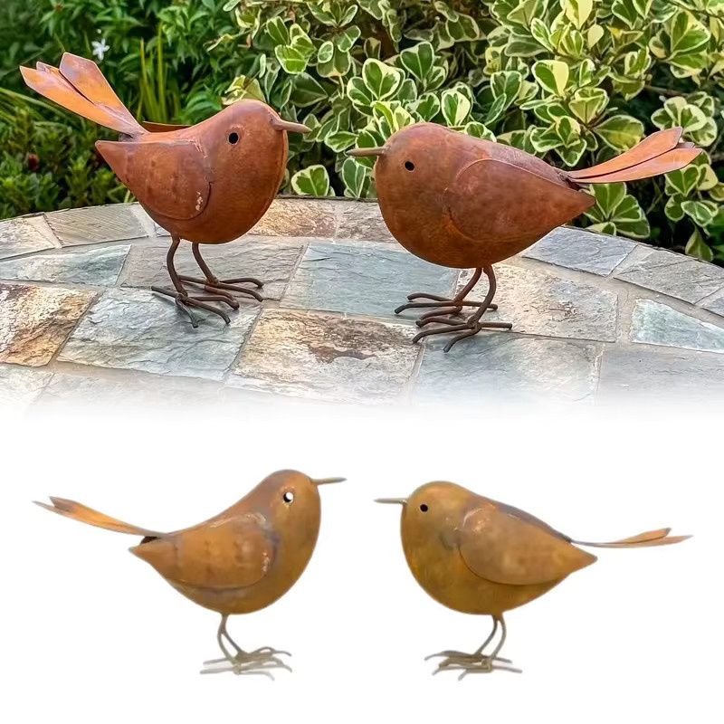 JETTING Rustikale Metallvögel als Gartendekoration, Eisenkunst-Vogelstatue in Braun - Bild 2