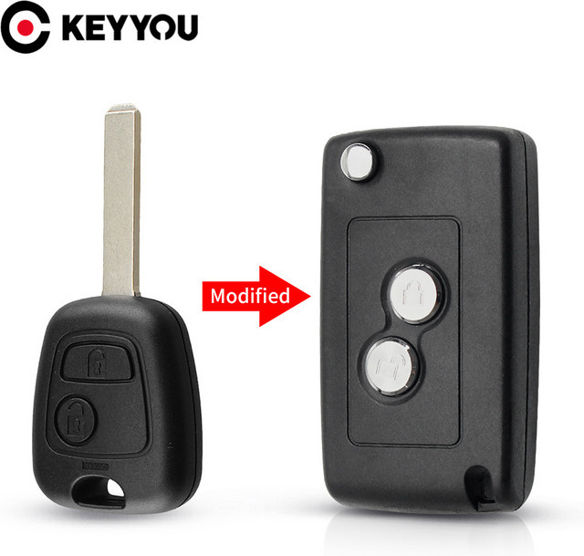 Keyyou Modifizierte Flip Folding Remote Auto Schlüssel Shell Fall für Toyota Aygo, Citroen C1, C3 und Peugeot in Schwarz - Bild 1