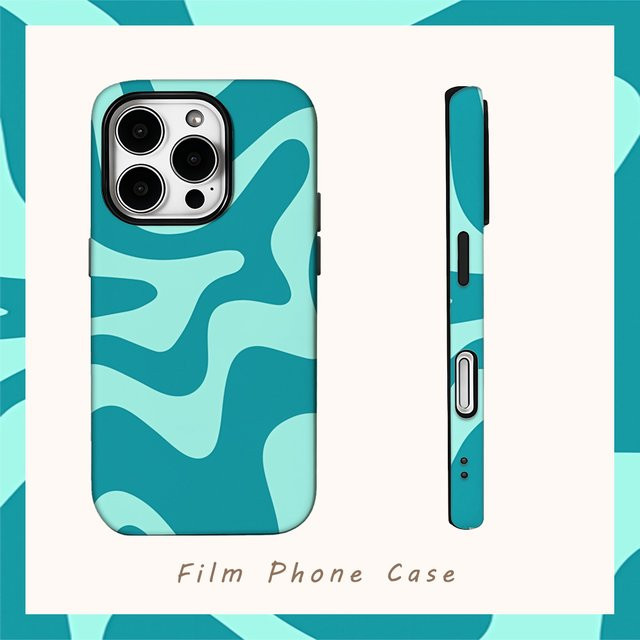 Potdemiel Handyhülle mit blau-grünem Wellenmuster für iPhone Modelle, doppelschichtige Rückseite in Blau, Grün und Türkis - Bild 1