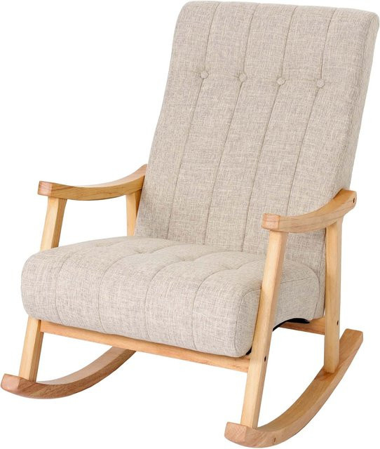 MCW Schaukelstuhl K10 Relaxsessel mit Stoffbezug in Creme und braunem Holzgestell - Bild 1