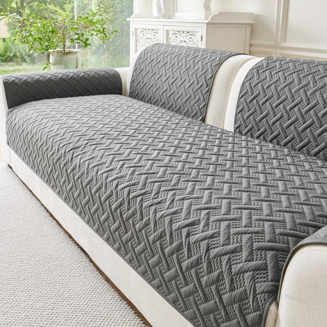 HOMEMOTION Sofabezug Gestreift in Dunkelgrau, Rutschfeste und Schmutzabweisende Universal Schutzhülle für Sofakissen, B/H: 70 x 70 cm - Bild 1