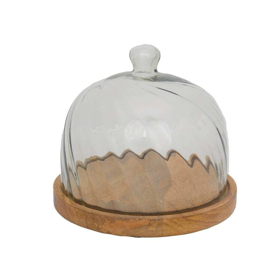House of Nature Glasglocke San Jose Vintage transparent mit Holzfuß, Durchmesser: 20 cm - Bild 1