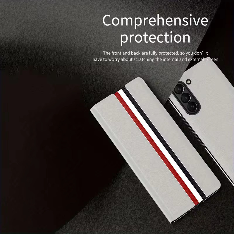 Lederhülle mit Kartenfach für Samsung Galaxy Fold8 Ultra, Fold7, Fold6, Fold5, Fold4 und Fold3 in Schwarz mit Vollschutz und Fingerabdrucksensor - Bild 2