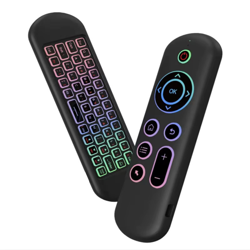 kebidumei M5 Air Mouse Ersatz-Fernbedienung, kabellose 2,4 G und Bluetooth Tastatur mit 7-farbiger Beleuchtung für Android TV Box, Schwarz/Multicolor - Bild 5