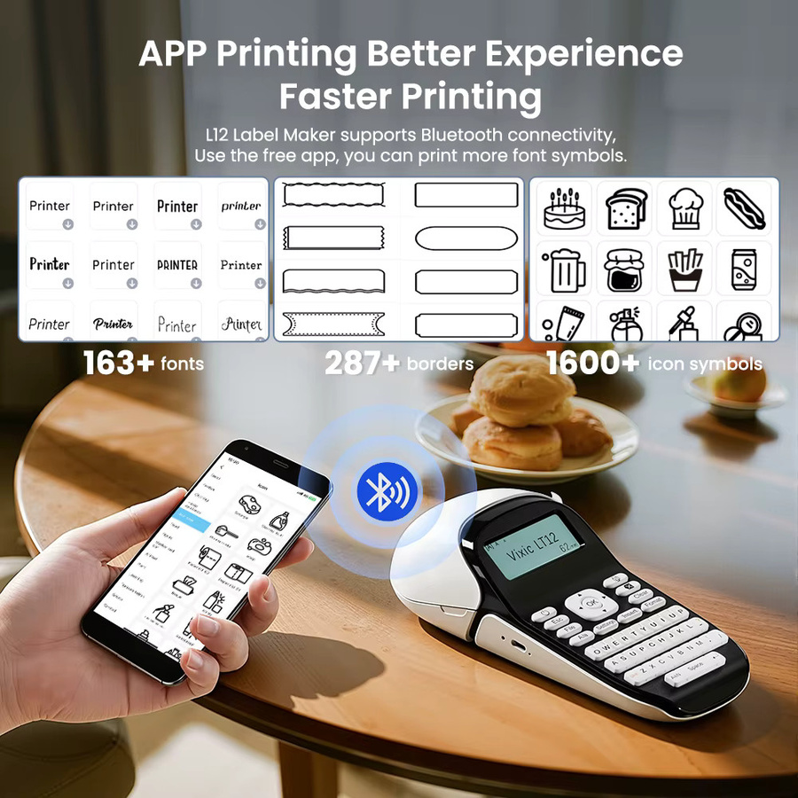 Phomemo LT12 Tragbarer Bluetooth Thermoprint Etikettendrucker in Weiß, kompatibel mit DYMO LT-100H Etiketten - Bild 3