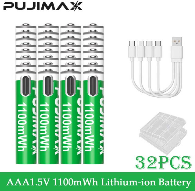 PUJIMAX AAA Li-Ionen-Akku 1,5 V mit USB-Typ-C, 1100 mWh, Grün - Bild 1