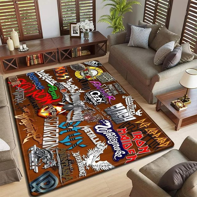Karpetti Rock Band Logo Design Fußmatte, rutschfester und waschbarer Teppich für Wohnzimmer und Schlafzimmer, B/B: 80 x 120 cm, Mehrfarbig - Bild 1