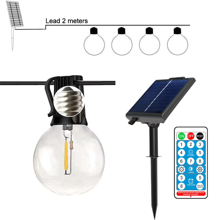 Solar G40 Außenlichterkette mit warmweißen LED-Kugelbirnen, wasserdichte Terrassenleuchte mit Fernbedienung, IP65, schwarz, transparent - Bild 6