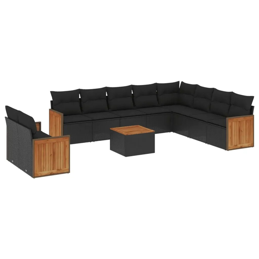 vidaXL 11-tlg. Garten-Sofagarnitur aus Polyrattan mit Kissen in Schwarz - Bild 2