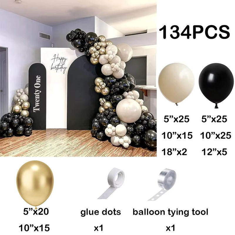 134 Stück Luftballon Girlande Set in Weiß, Schwarz und Gold für Geburtstag und Hochzeit zur Dekoration - Bild 2