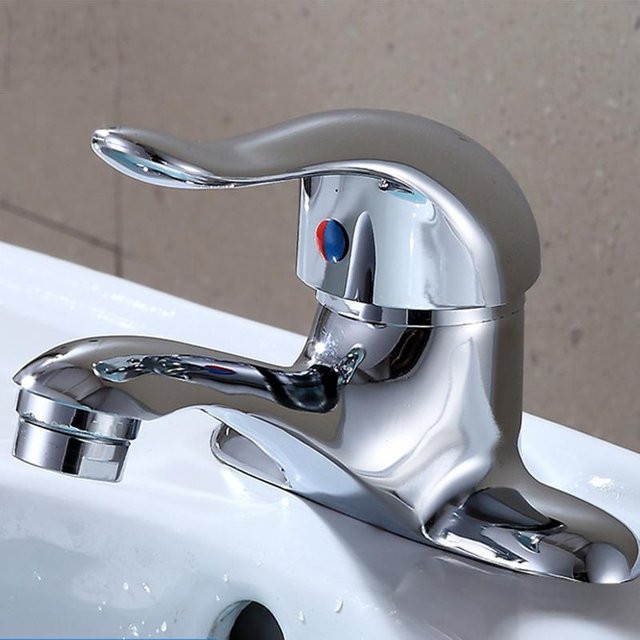 Binchi Waschbecken Armatur aus Messing mit zwei Griffen in Chrom Silber - Bild 1