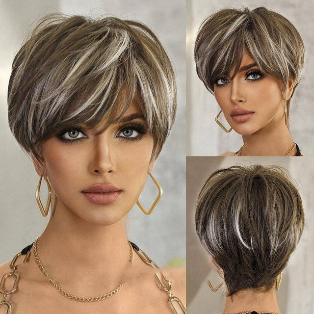 WIGS HOME Perücke Pixie-Schnitt, lockig, gold/weiß, Unisex - Bild 1