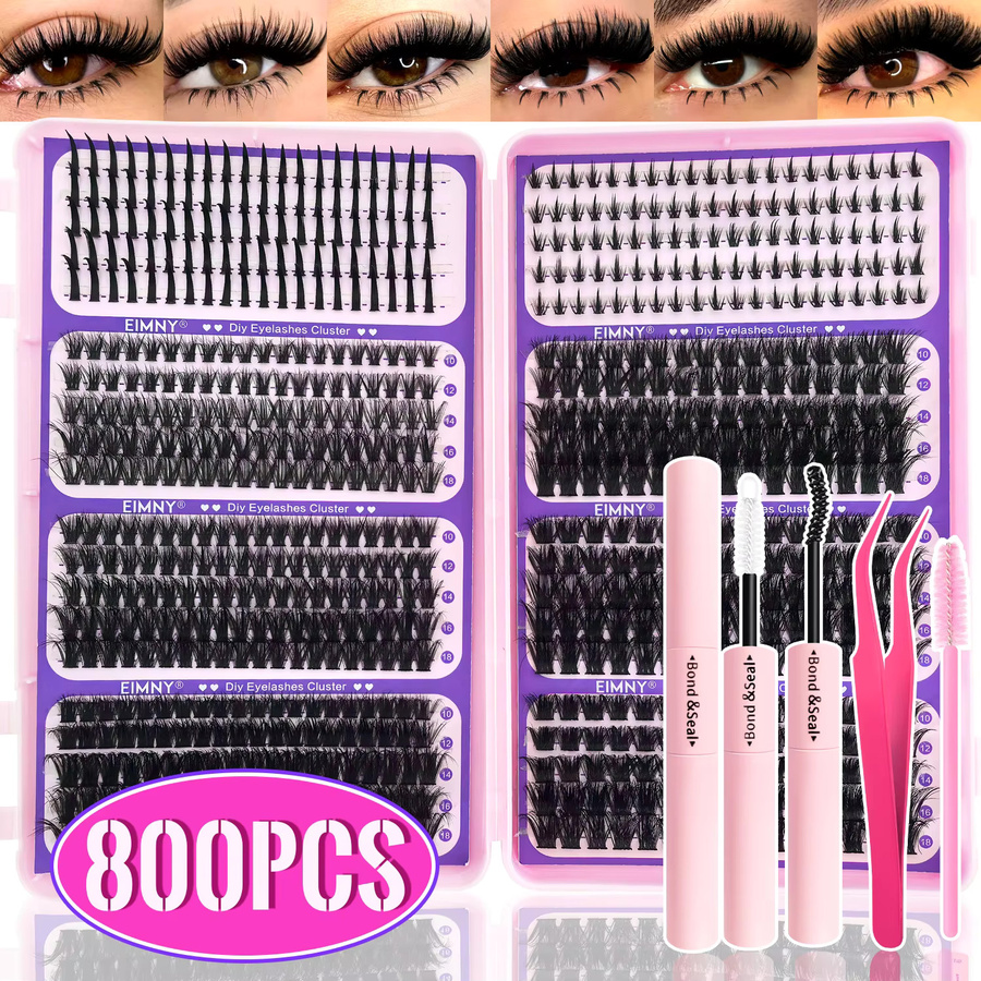EIMNY Wimpernset mit oberen und unteren Wimpern, D-Curl, Schwarz - Bild 2
