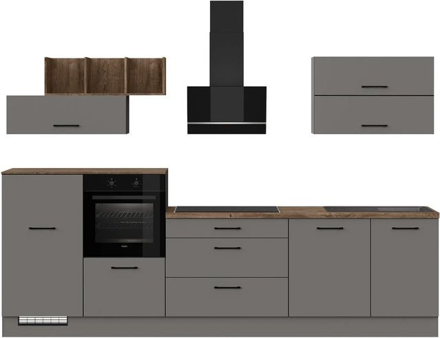 Impuls Küchen Küchenzeile IBZ4320GL modern in Grafit und Eiche, Breite: 320 cm - Bild 1