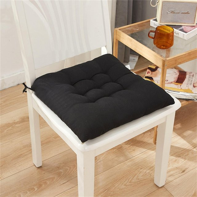 Quadratisches Stuhl-Softpad mit Befestigungsriemen in Schwarz für Esszimmer, Garten und Büro - Bild 1