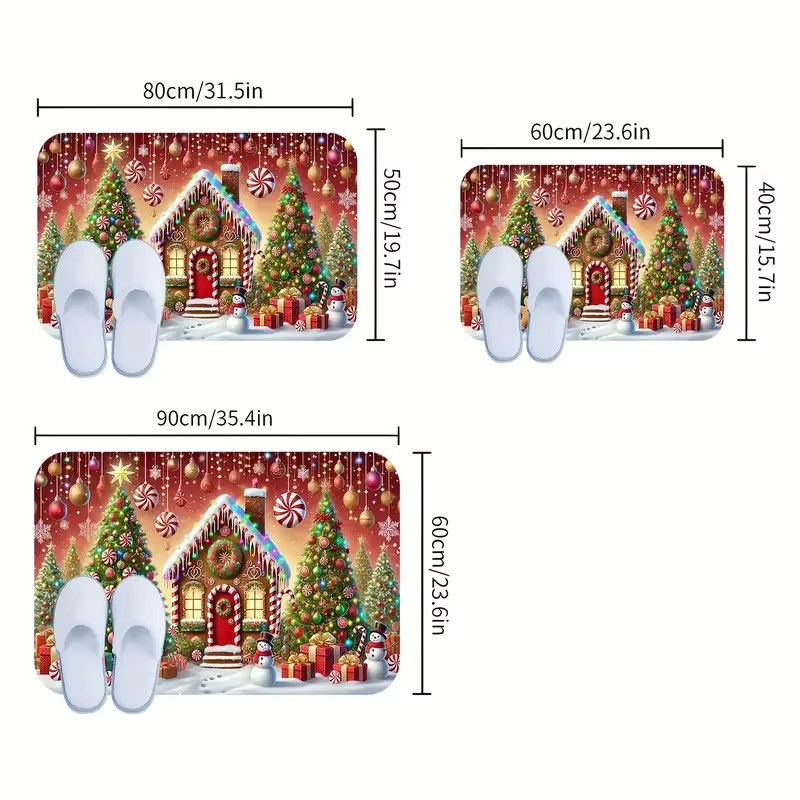VIKAMA Weihnachts-Fußmatte mit Lebkuchenhaus und Baum-Design für deine Weihnachtsdekoration - Bild 5