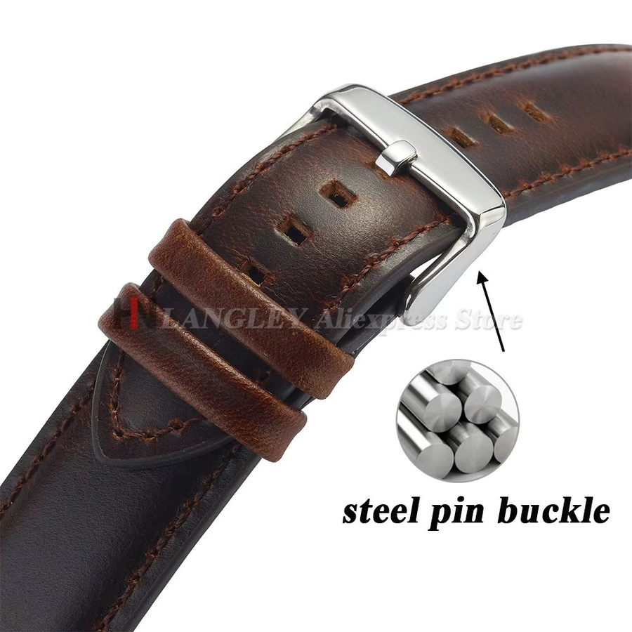 Langley Uhrenarmband Rindsleder, Schwarz, Silber Gold, Unisex - Bild 3