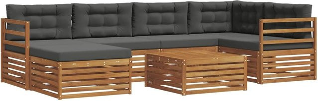 vidaXL Outdoor-Sofagarnitur 7-teilig aus Akazienholz mit Kissen in Anthrazit und Natur - Bild 1