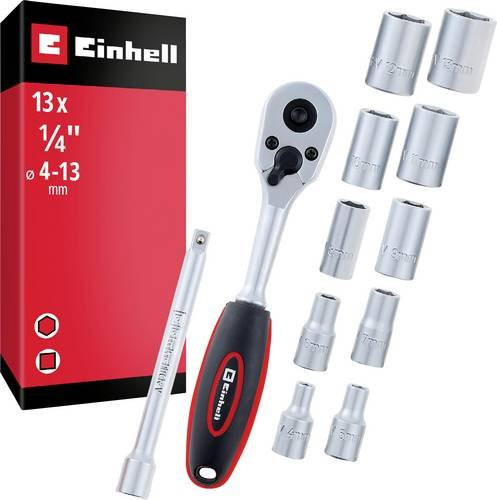 Einhell Umschaltknarren-Set metrisch 1/4 Zoll, 13-teilig, Chrom-Vanadium in Schwarz-Rot-Silber - Bild 2