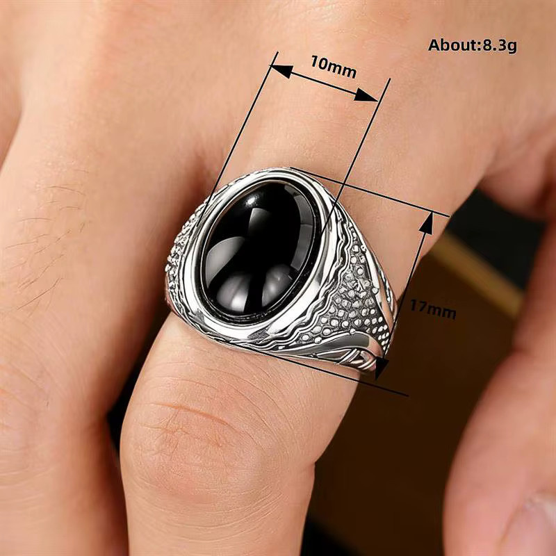 Huitan Schmuck Damen, Silber, Vintage, schwarzer ovaler Stein - Bild 4