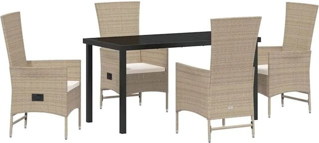 vidaXL Garten Essgruppe aus Poly-Rattan in Beige mit 5-teiligem Set und Kissen - Bild 1