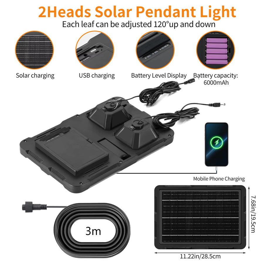 YQCHEZI Solar-Pendelleuchte in Schwarz mit USB-Ladefunktion für Garten und Terrasse als tragbare Notbeleuchtung - Bild 3