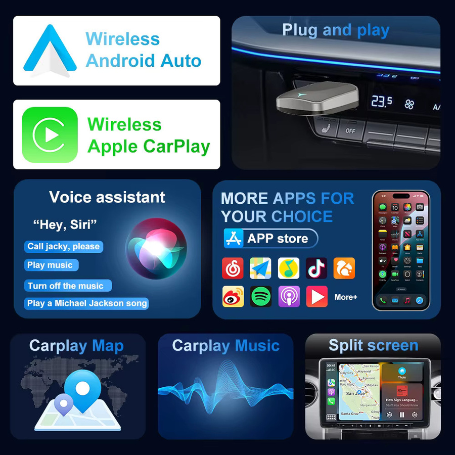 FLIXIVI 2-in-1 Kabelloser CarPlay Adapter Blue – Mini Dongle für Apple & Android zur Umwandlung von kabelgebunden auf kabellos - Bild 4