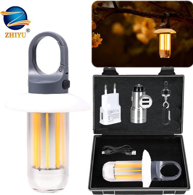 ZHIYU LED-Campinglaterne Schwarz mit USB-Ladefunktion und Haken für den Außenbereich - Bild 1