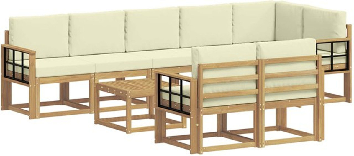 vidaXL Outdoor-Sofagarnitur aus Akazie mit 9-teiligem Set und Polstern in Weiß und Beige - Bild 1