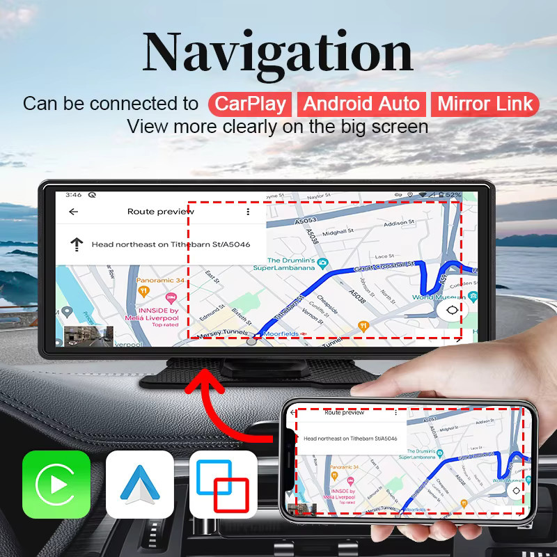 Hippcron Autoradio mit 10,26-Zoll-Bildschirm, Multimedia-Videoplayer mit GPS, kabellosem CarPlay, Android Auto und Mirror Link, Schwarz - Bild 3